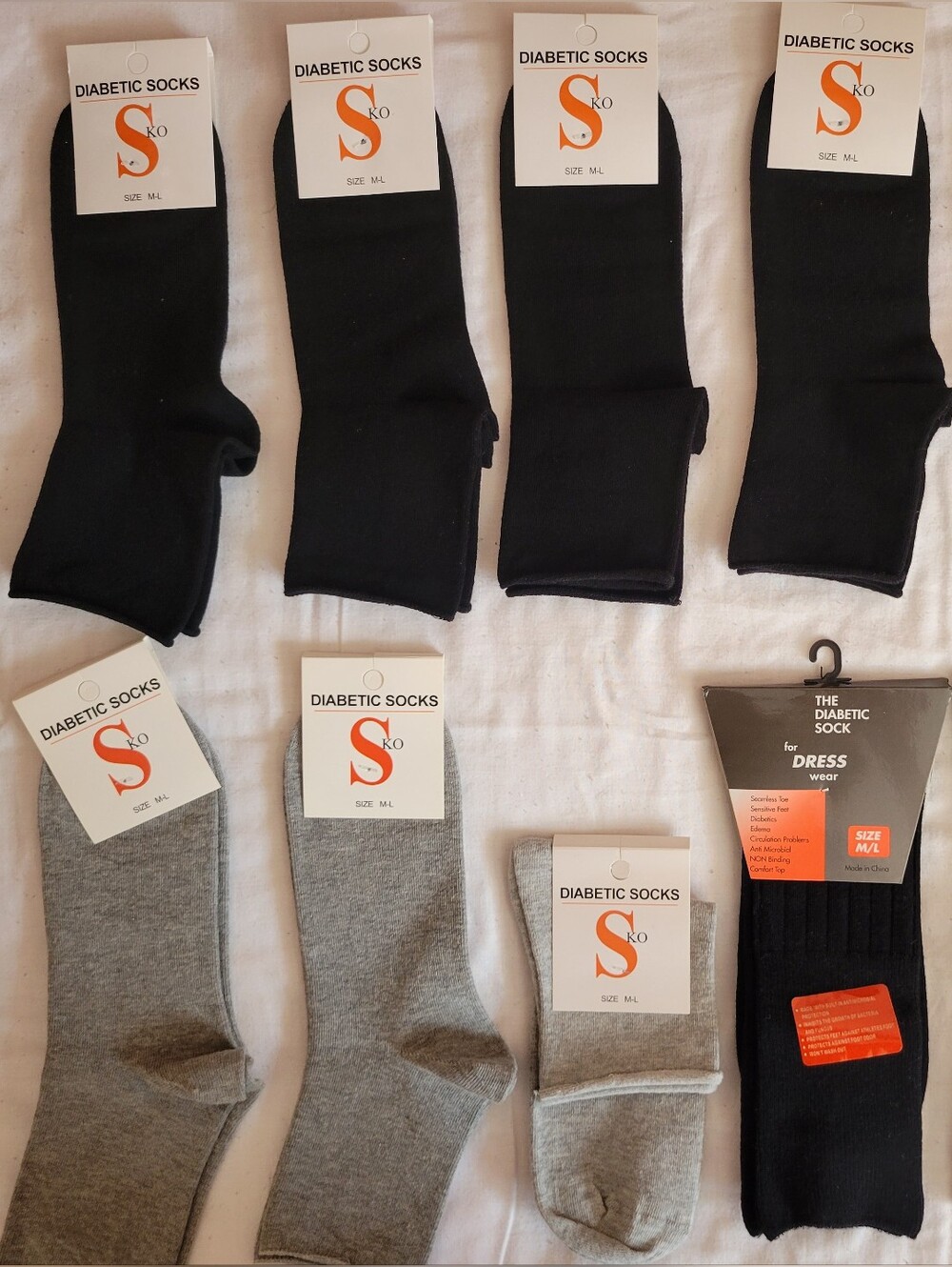 solo Black and Gray Diabetic Dress Socks Pack - 10 pairs